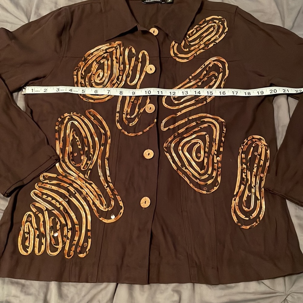 Notations embroidered button down top - Picture 3 of 7